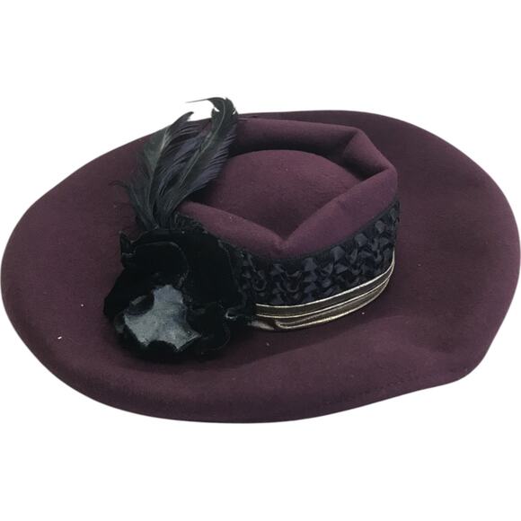 Vintage Joe Bill Miller Fashionable Hat Womens Purple Ruffled Flower Feathers main image 10